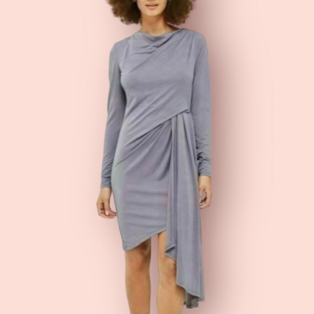 NWT Topshop Asymmetrical Crepe Sheath Dress Long Sleeves Lavender Purple Sz 4 - Picture 1 of 16